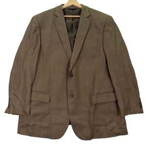 Pronto Uomo Mens 48R Blazer Platinum Brown Wool Plaid Herringbone Sport Coat EUC